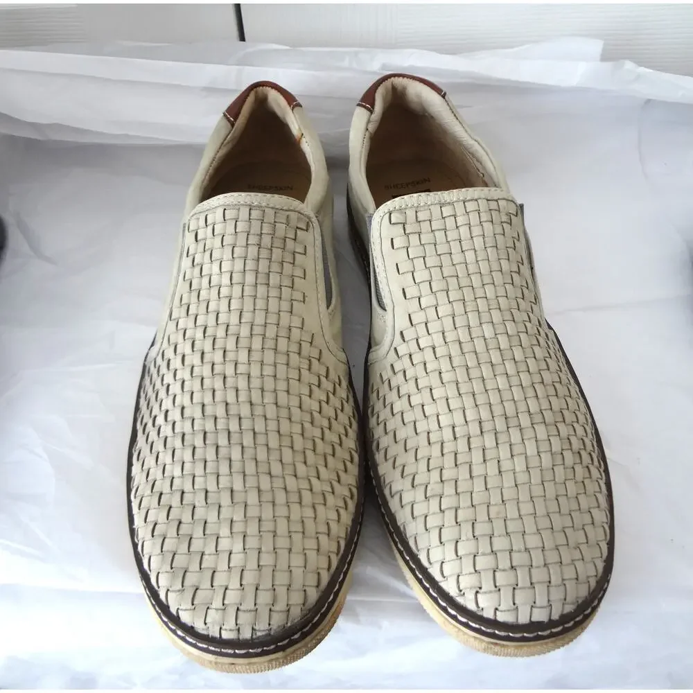Johnston Murphy Mcguffey Beige Woven Leather Slip on Loafer Sneaker Mens 13